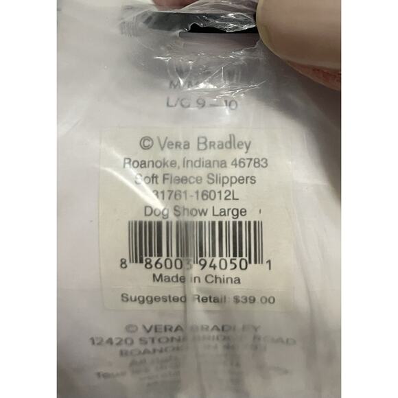 Vera Bradley Soft Fleece Cozy Life Slippers Dog Show Black Large 9-10 NIP - Picture 4 of 4